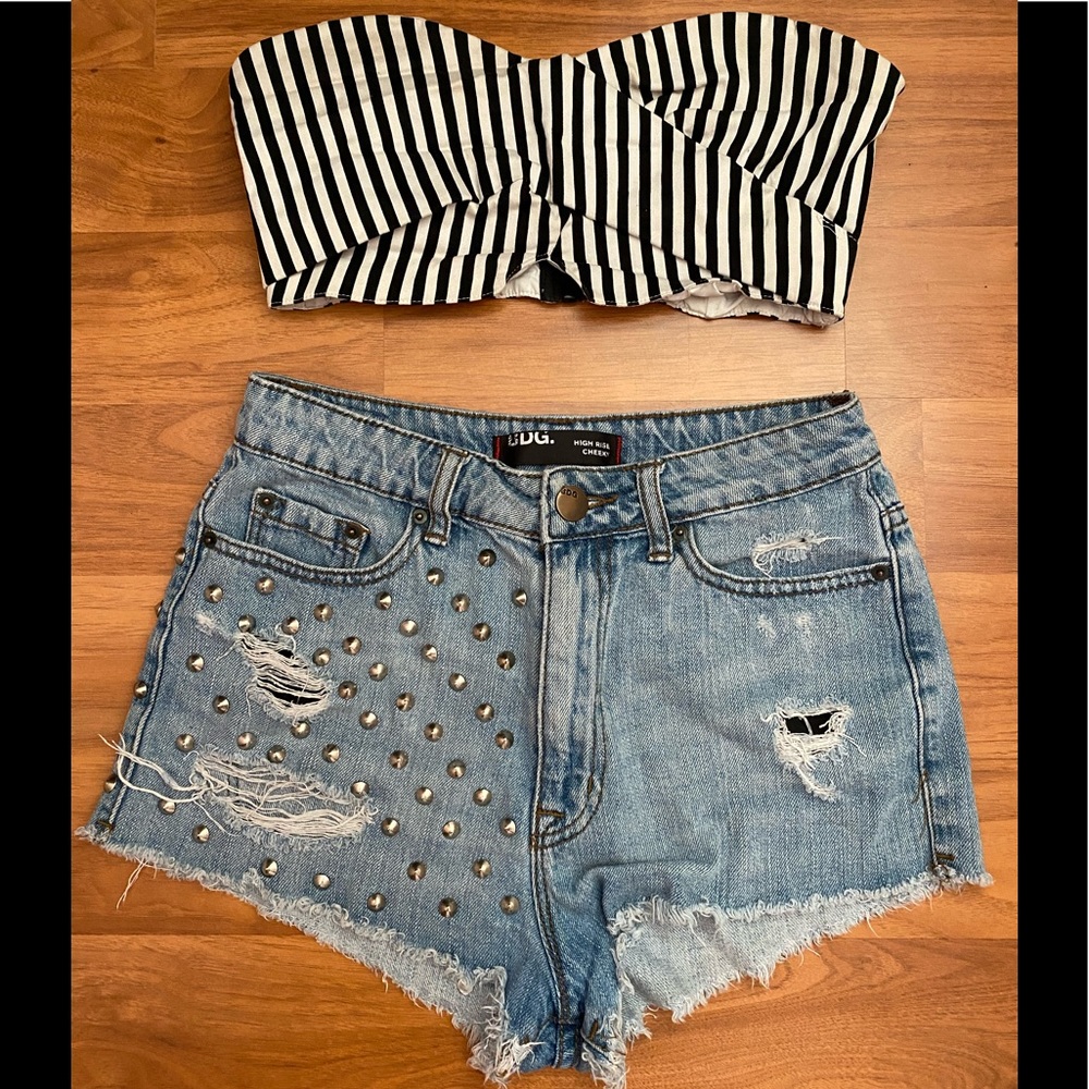 Striped black & white bandeau tube top